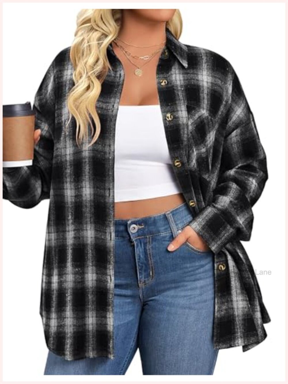 Plus Size Flannel Button Down Shirt Long Sleeve Plaid Cotton Blend